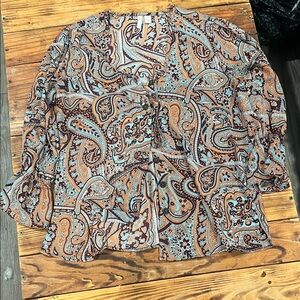 Cato Paisley Print Blouse in Brown and Blue